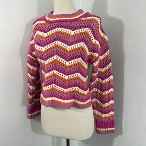 Hippie Rose Sweater Womens XS‎ Multi Chevron Pointelle Knit Boho Indie Soft Girl